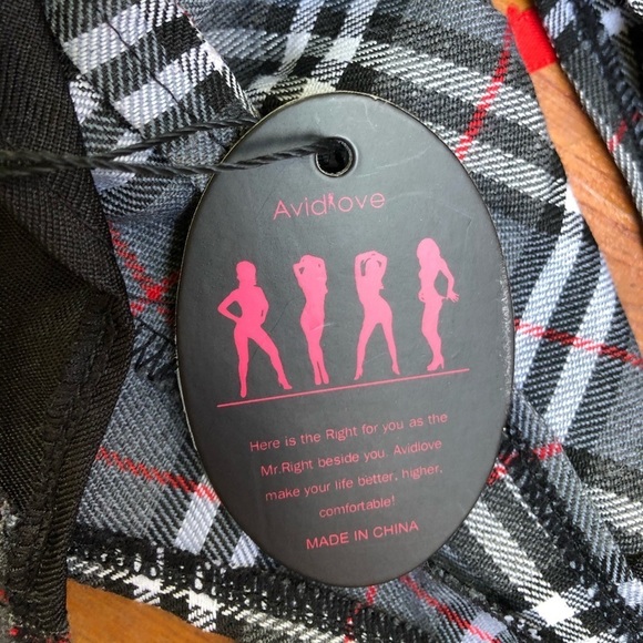 Avidlove Sexy Schoolgirl Babydoll Plaid Halter Top Lingerie Role Play V-Neck - Picture 5 of 7